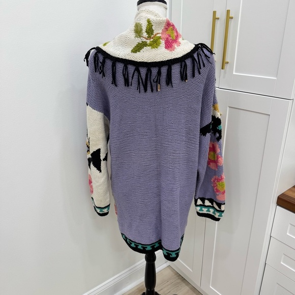 Vintage 80’s Jennifer Reed hand knitted floral sweater Aztec Sz  Medium Fringe - Picture 5 of 8